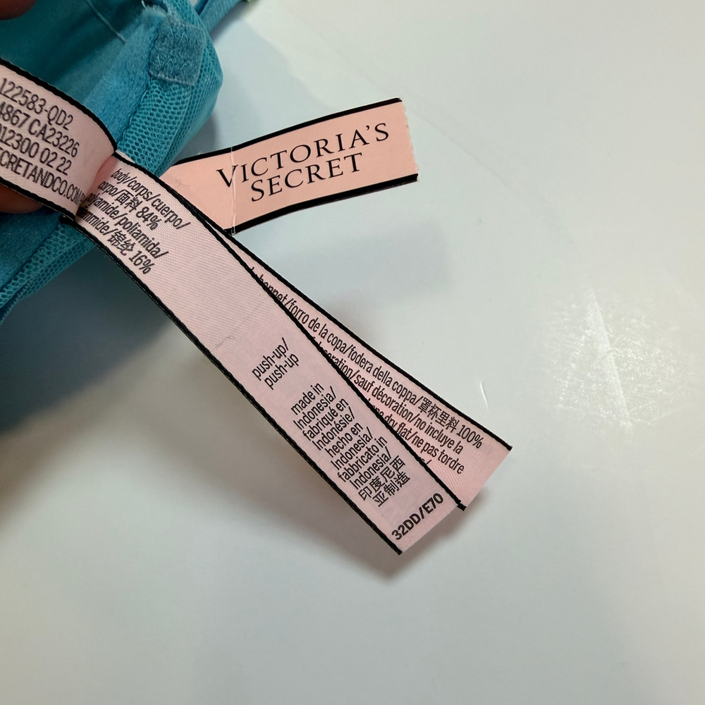 Victoria's Secret Blue Teal Lace Push-Up Bra 32DD New With Tags - Picture 4 of 5